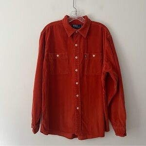 Vintage Polo Ralph Lauren Farrell Orange Corduroy Button Up Shirt Large